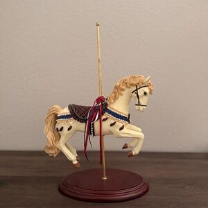 Carousel Mary go round Decorative Horse Figurine on Wooden Base Vintage Style